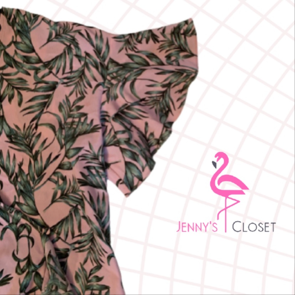 Sugar & Lips, Size Large, Pink with Green Floral Wrap Dress - Picture 3 of 5